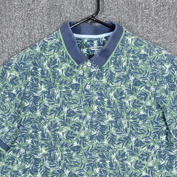 Lands End Polo Shirt Mens Large Blue Green Floral Short Sleeve Traditional Fit - Picture 2 of 12